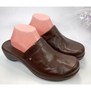 Ecco Womens Brown Leather Wedges Heeled Mule Slide Clogs Shoes Size US 11/11.5